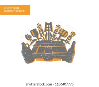 Vector illustration. Craft beer icon and label in vintage grunge graphic style. Brewery emblem and symbol.