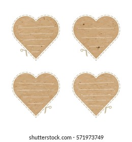 Vector illustration of craft paper textured hearts, valentine card cut out, love symbol, note stickers isolated on white background