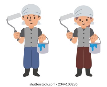 Vector illustration of a craftsman with a paint roller