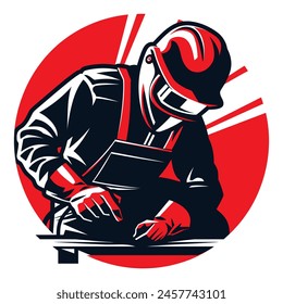 vector illustration of craftsmen who are welding the red and white colors