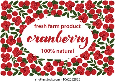 vector illustration of cranberry and leaf design with lettering cranberry background white and berry and text fresh farm product 100% natural for you EPS10