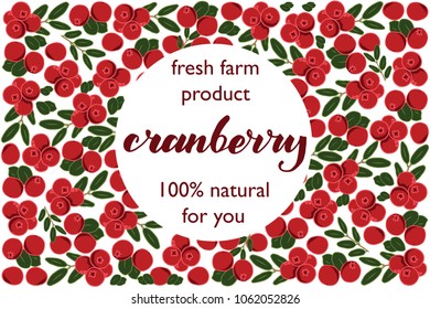 vector illustration of cranberry and leaf design with lettering cranberry background white and berry and text fresh farm product 100% natural for you EPS10