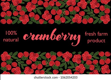 vector illustration of cranberry and leaf design with lettering cranberry background black and berry and text fresh farm product 100% natural for you EPS10