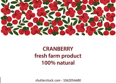 vector illustration of cranberry and leaf design background white and berry and text fresh farm product 100% natural EPS10