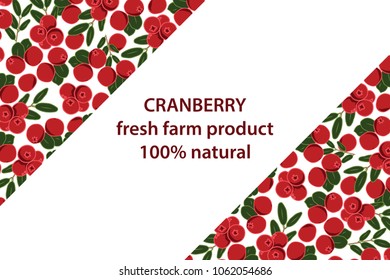 vector illustration of cranberry and leaf design background white and berry and text fresh farm product 100% natural EPS10