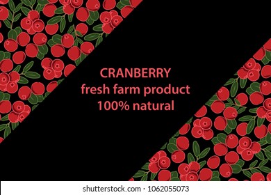 vector illustration of cranberry and leaf design background black and berry and text fresh farm product 100% natural EPS10