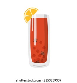 Ilustración vectorial del ponche de arándano. Bebida caliente. cocktail de Navidad con bayas y cítricos.