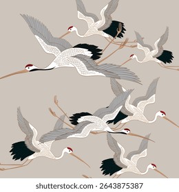Ilustração vetorial da decoração de um pássaro de guindaste em voo.
