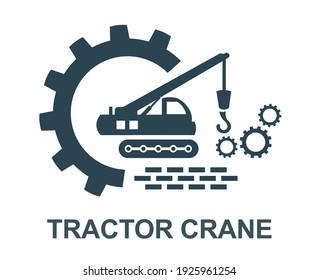 Ilustración vectorial del icono de la grúa y del logotipo de una grúa de elevación especial. Equipo para obras de construcción de empresas y organizaciones.  Tractor