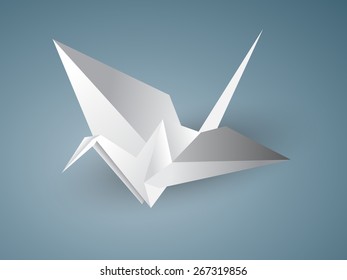Vector illustration of a crane origami isolated on a blue background