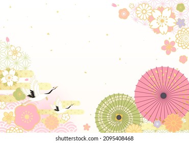 Vector illustration of crane and umbrella

translation: sakura (cherry-blossom) 