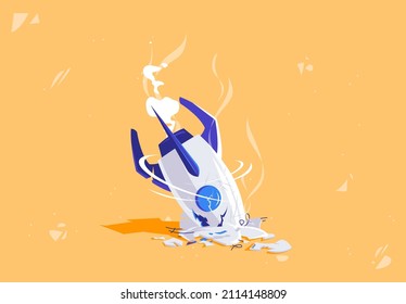 vector illustration of a crashed rocket