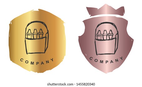 Vector Illustration of Crayon Color For School with Rose Gold and Gold Banner or Background. Graphic Design for Logo and T-shirt.