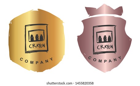 Vector Illustration of Crayon Color For School with Rose Gold and Gold Banner or Background. Graphic Design for Logo and T-shirt.