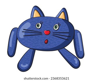 Vector illustration of crazy blue Cat cartoon isolated on white background.