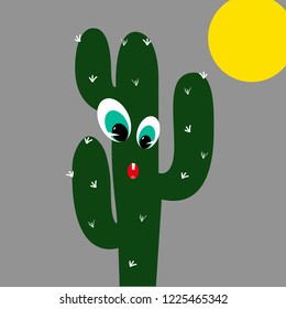 Vector illustration of a crazy cactus in the desert. Layers grouped for easy editing illustration.