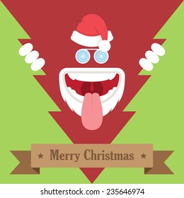 Vector illustration. Crazy cartoon abstract face in Santa hat.