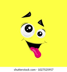 Vector illustration of the crazy face on the yellow background.