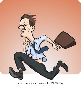 Vector illustration of crazy running businessman. Easy-edit layered vector EPS10 file scalable to any size without quality loss. High resolution raster JPG file is included.