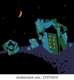 Vector illustration of crazy space town for your design