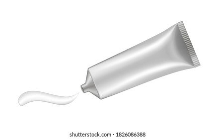 Vector illustration of cream or toothpaste tube. Ointment. Salve. Glue. Oil or acrylic paint smear. Silver tube
