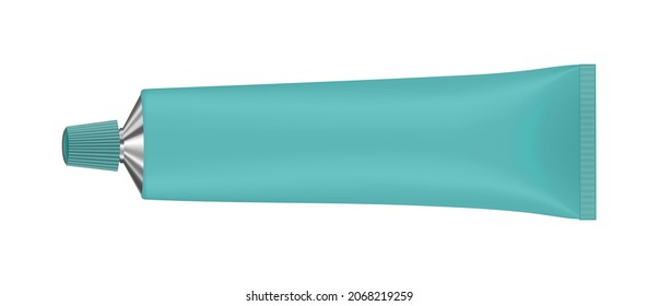 Vector illustration of cream or toothpaste tube. Ointment. Salve. Glue tube. Oil paint. Green tube. 3d tube