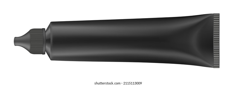 Vector illustration of cream or toothpaste tube. Ointment. Salve. Glue tube. Oil paint. Black tube	