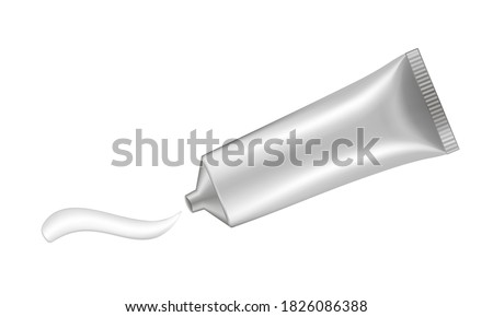 Vector illustration of cream or toothpaste tube. Ointment. Salve. Glue. Oil or acrylic paint smear. Silver tube
