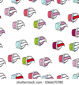 Vector illustration. Cream. Wrapping paper. White, black and neutral color. Endless pattern, white, black and neutral background. Seamless pattern with sweet desserts.
