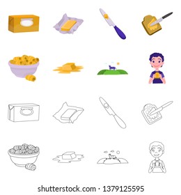 Vector illustration of creamy and product sign. Set of creamy and farm stock symbol for web.