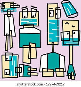 Vector illustration to create mosaics or patterns with medical motifs, hospital, doctor, health personnel. Medical team .. Management of the pandemic. Covid. Coronavirus