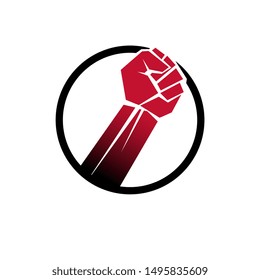 Vector illustration created with clenched fist of a strong man. People demonstration, fighting for their rights and freedom.