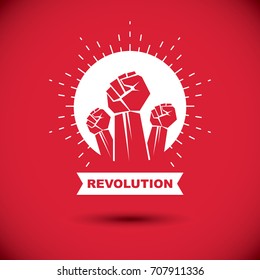 Vector illustration created with clenched fist of a strong man. People demonstration, fighting for their rights and freedom. svg
