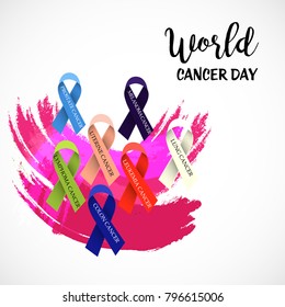 Vector illustration of a Creative Abstract Background for World Cancer Day Awareness with Ribbon.