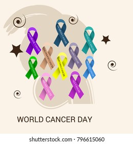 Vector illustration of a Creative Abstract Background for World Cancer Day Awareness with Ribbon.