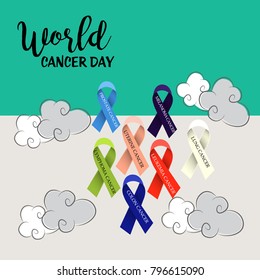 Vector illustration of a Creative Abstract Background for World Cancer Day Awareness with Ribbon.
