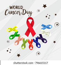 Vector illustration of a Creative Abstract Background for World Cancer Day Awareness with Ribbon.