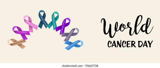 Vector illustration of a Creative Abstract Background for World Cancer Day Awareness with Ribbon.