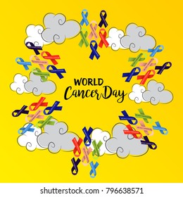 Vector illustration of a Creative Abstract Background for World Cancer Day Awareness with Ribbon.