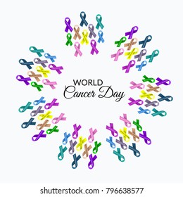 Vector illustration of a Creative Abstract Background for World Cancer Day Awareness with Ribbon.