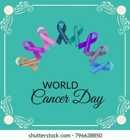 Vector illustration of a Creative Abstract Background for World Cancer Day Awareness with Ribbon.