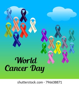 Vector illustration of a Creative Abstract Background for World Cancer Day Awareness with Ribbon.
