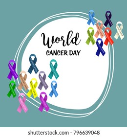 Vector illustration of a Creative Abstract Background for World Cancer Day Awareness with Ribbon.