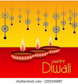 Vector illustration of Creative Banner or  Poster for Indian Light Festival of Diwali Celebration.