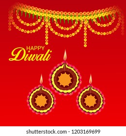 Vector illustration of Creative Banner or  Poster for Indian Light Festival of Diwali Celebration.