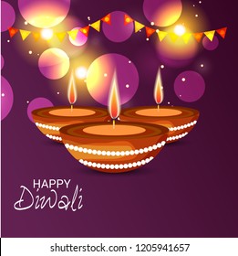 Vector illustration of Creative Banner or  Poster for Indian Light Festival of Diwali Celebration.