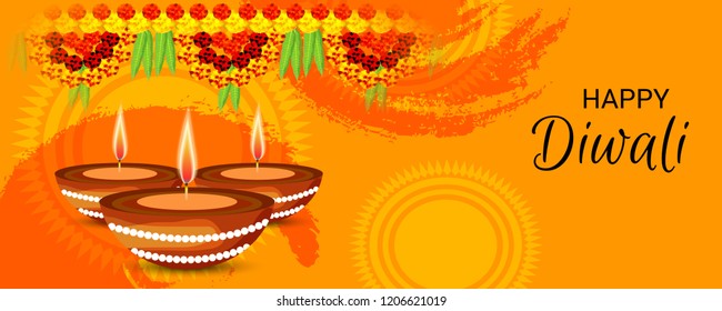 Vector illustration of Creative Banner or  Poster for Indian Light Festival of Diwali Celebration.
