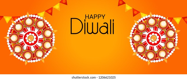 Vector illustration of Creative Banner or  Poster for Indian Light Festival of Diwali Celebration.

