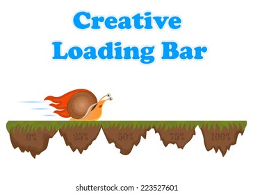 Vector illustration of a creative boot bar. Fast and slow progress loading bar. Turbo snail isolated on white background.