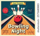 Vector illustration of creative bowling night poster template design